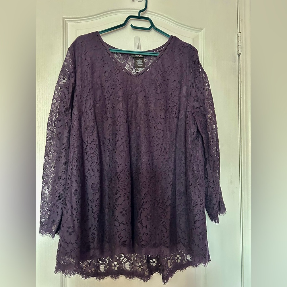 Style & Co Purple Lace Long Sleeve Top Size 1X